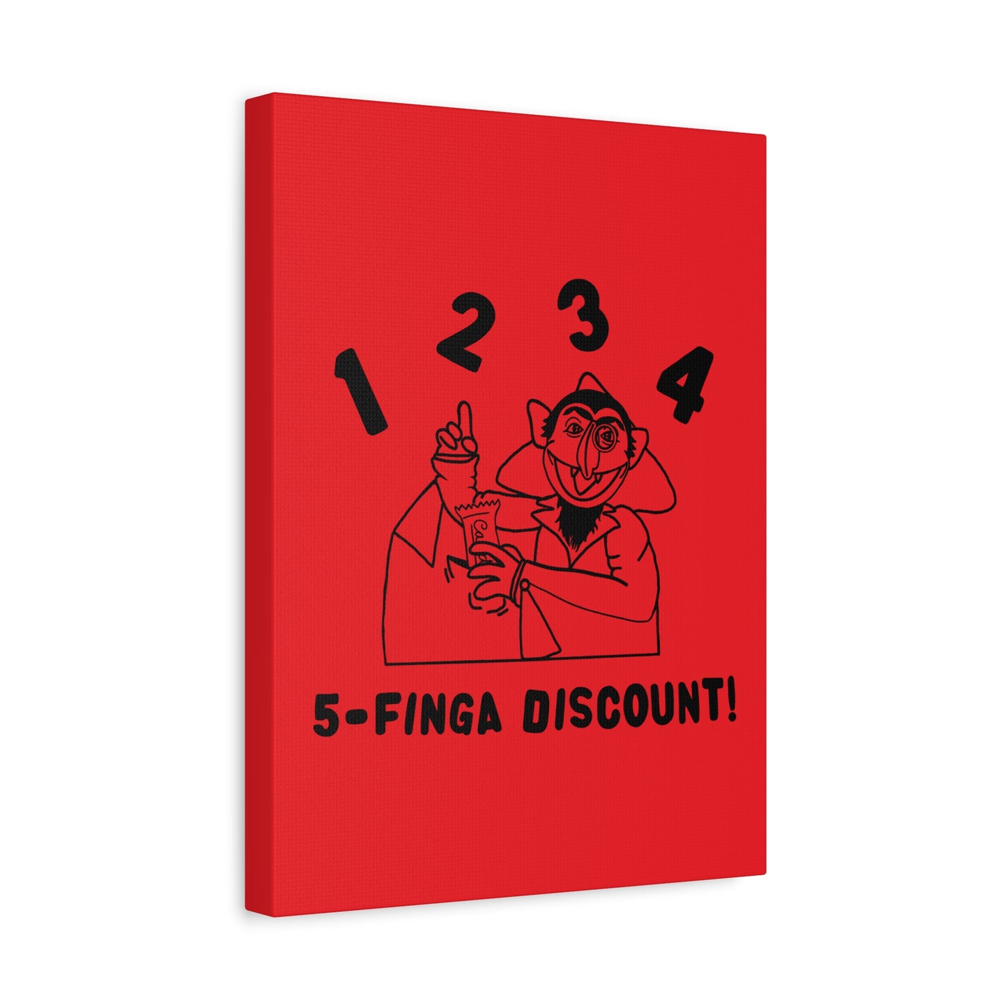 Five Finger Discount Outline Canvas Print Red - Sesame Street The Count Parody Art Print