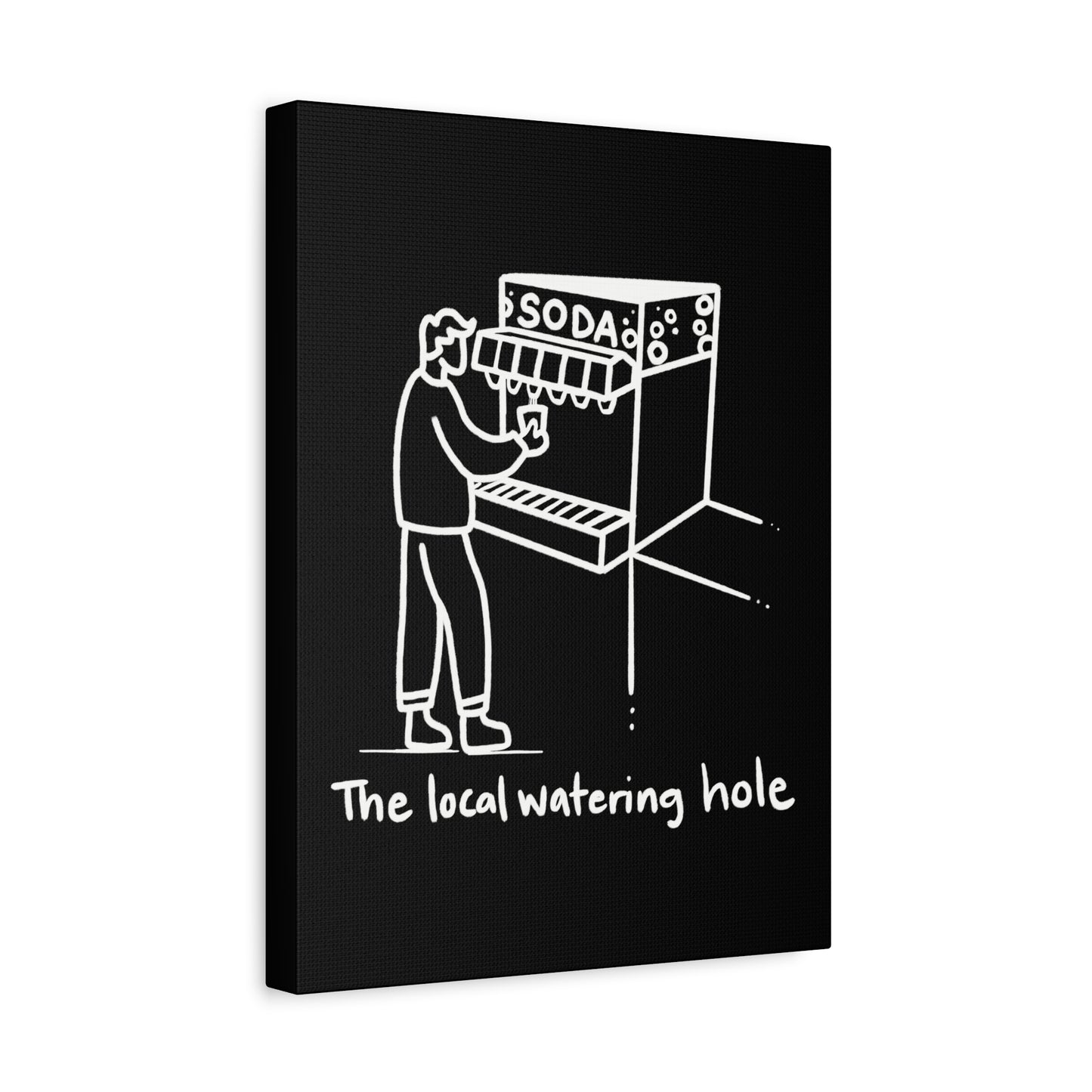 Local Watering Hole Canvas Print - White Ink on Black Background