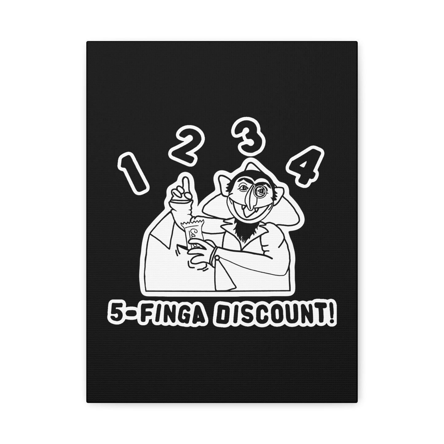 Five Finger Discount Outline Canvas Print Black - Sesame Street The Count Parody Art Print