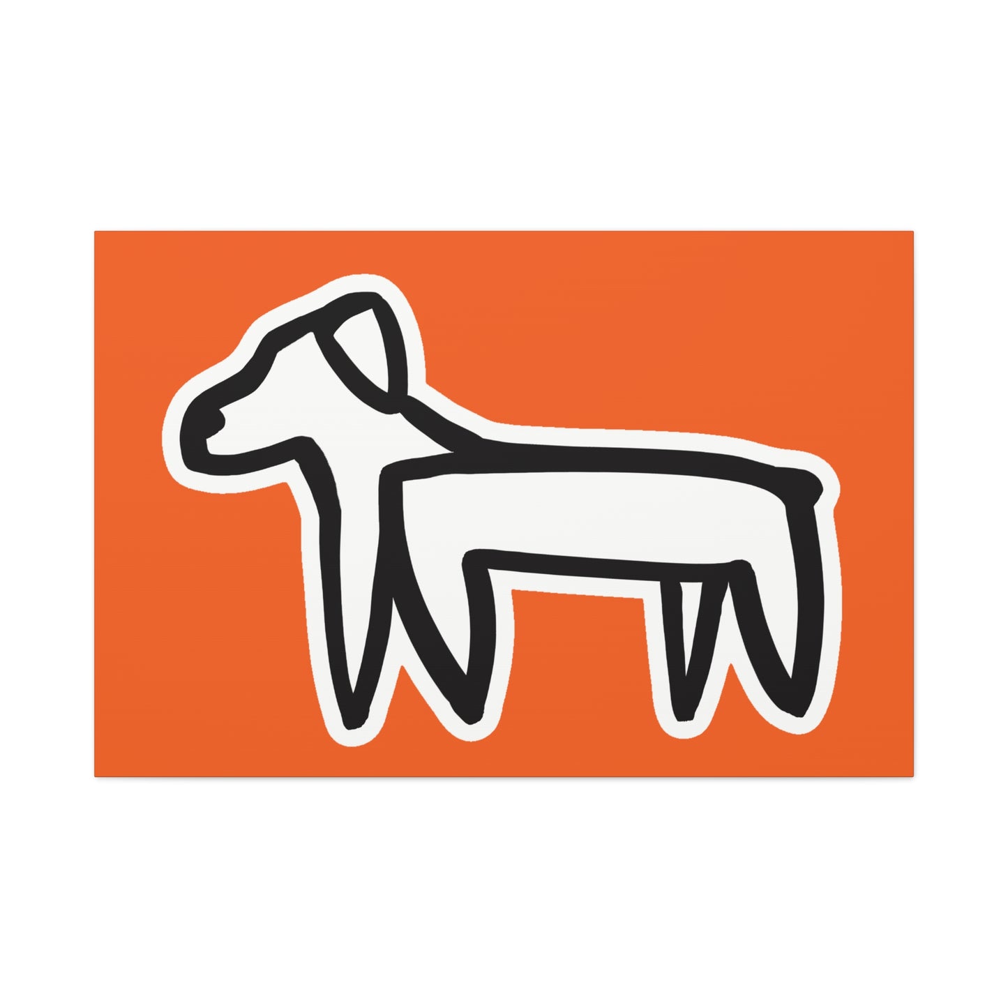 Dog Canvas Print on Orange (Sticker Style White Dog) - Dog Art Print
