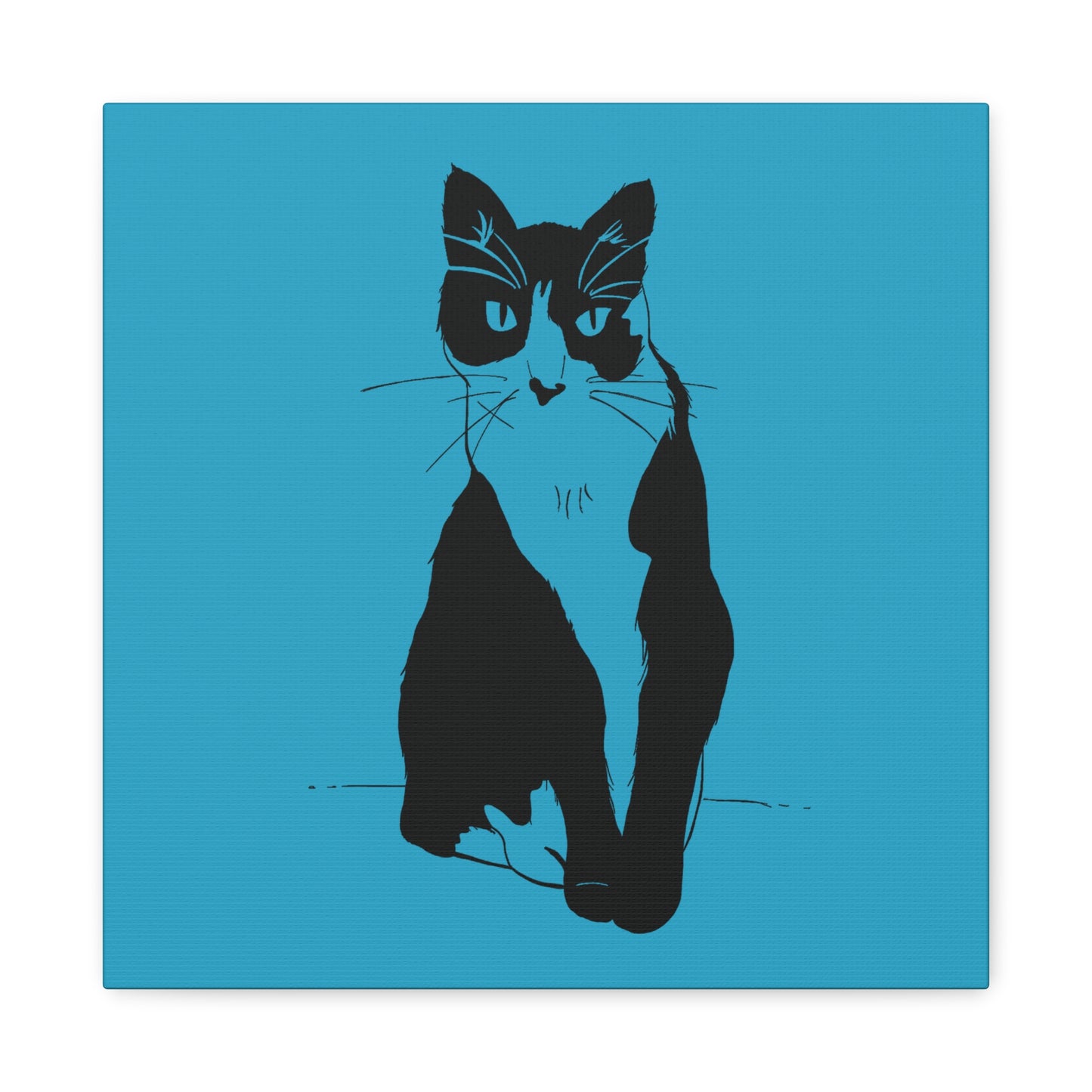 Cat Canvas Print on Turquoise (Transparent Style Cat) - Cat Drawing Art