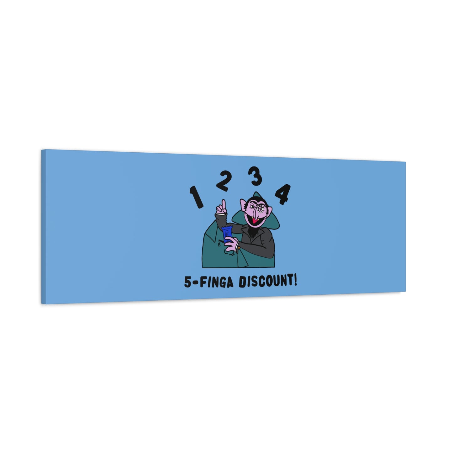 Five Finger Discount Canvas Print Light Blue - Sesame Street The Count Parody Art Print