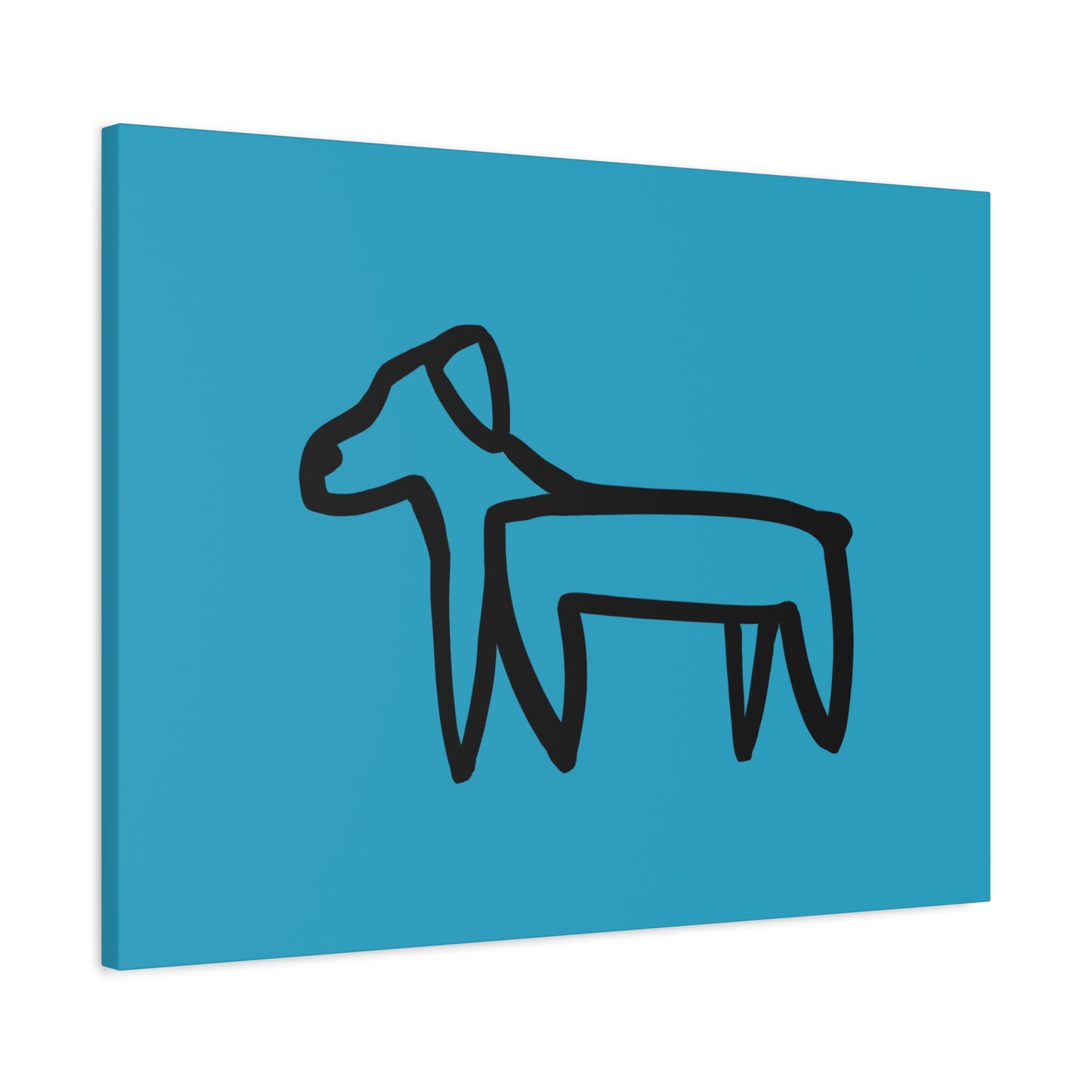 Dog Canvas Print on Turquoise (Transparent Style Black Dog) - Dog Drawing Canvas