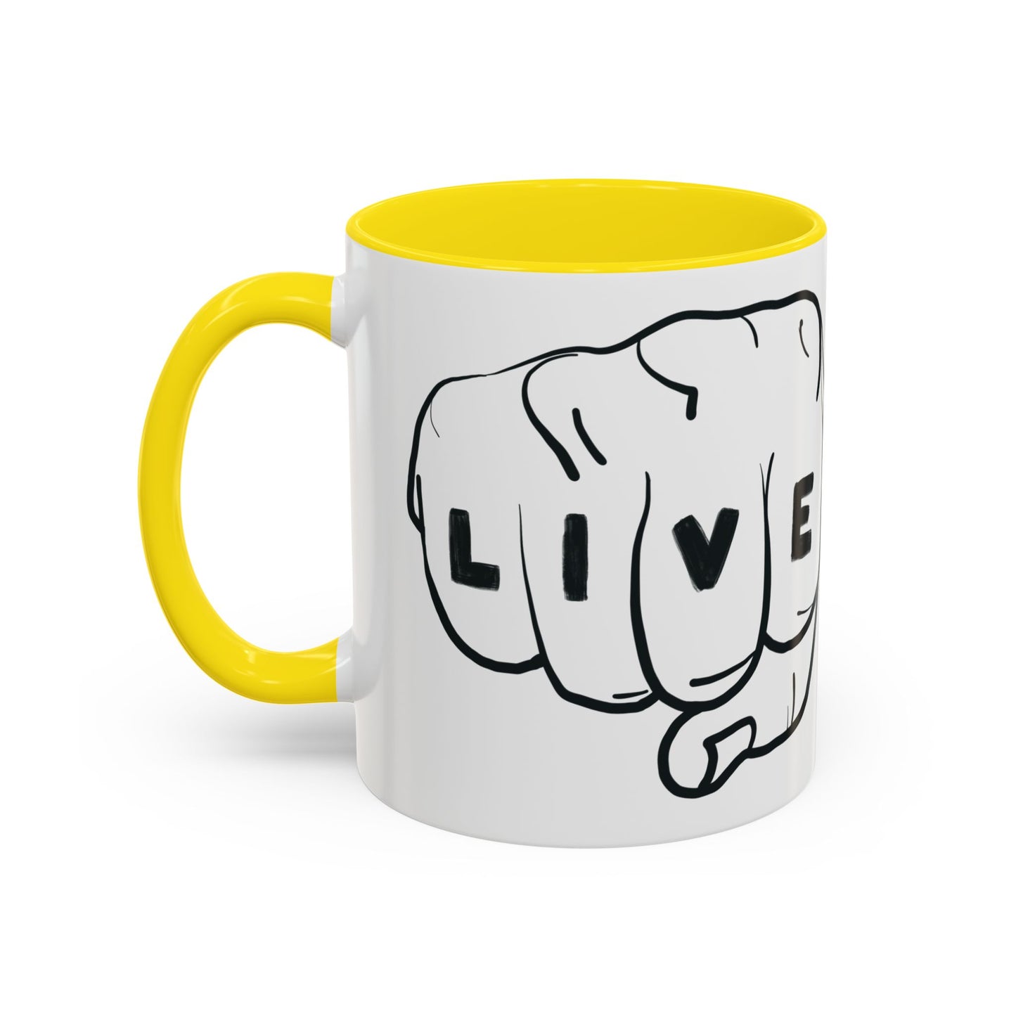 Live Loud Knuckle Tats Tattooed Fists Loudest Accent Mug