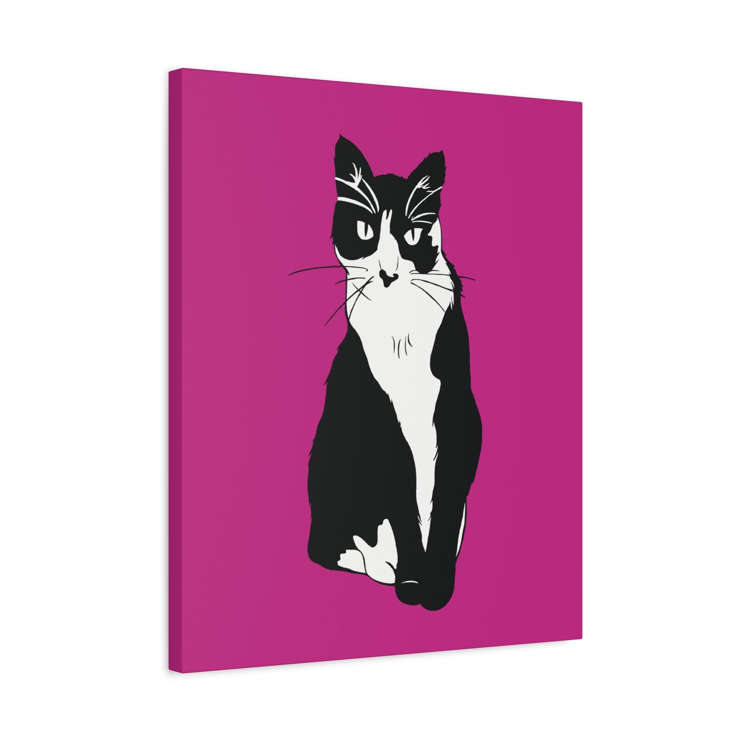 Cat Canvas on Pink (B&W Style Cat) - Cat Drawing Art