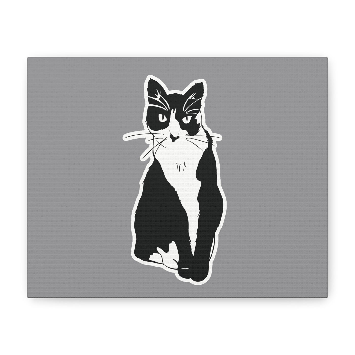 Cat Canvas Print on Grey (Sticker Style Cat) - Cat Drawing Wall Art