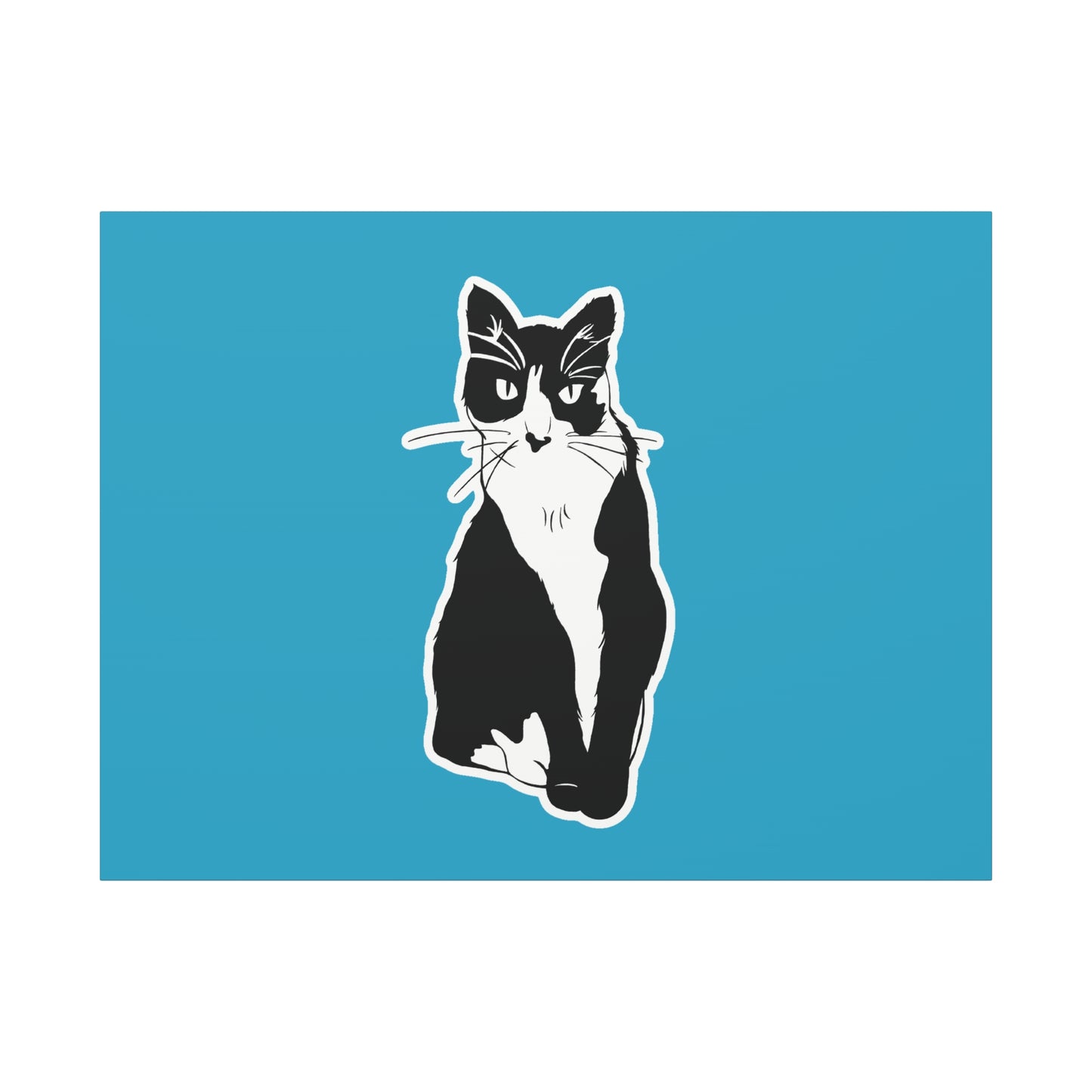 Cat Canvas Print on Turquoise (Sticker Style Cat) - Cat Drawing Art