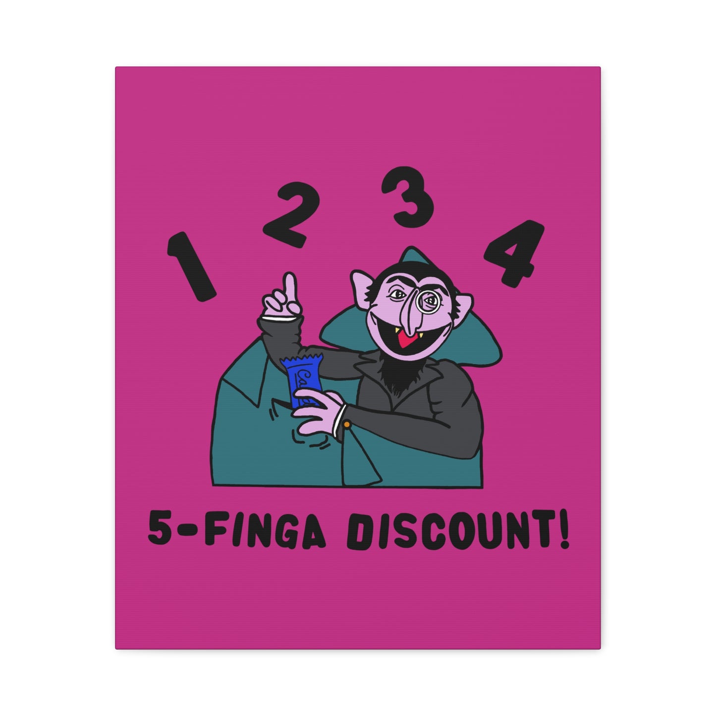 Five Finger Discount Canvas Print Pink - Sesame Street The Count Parody Art Print