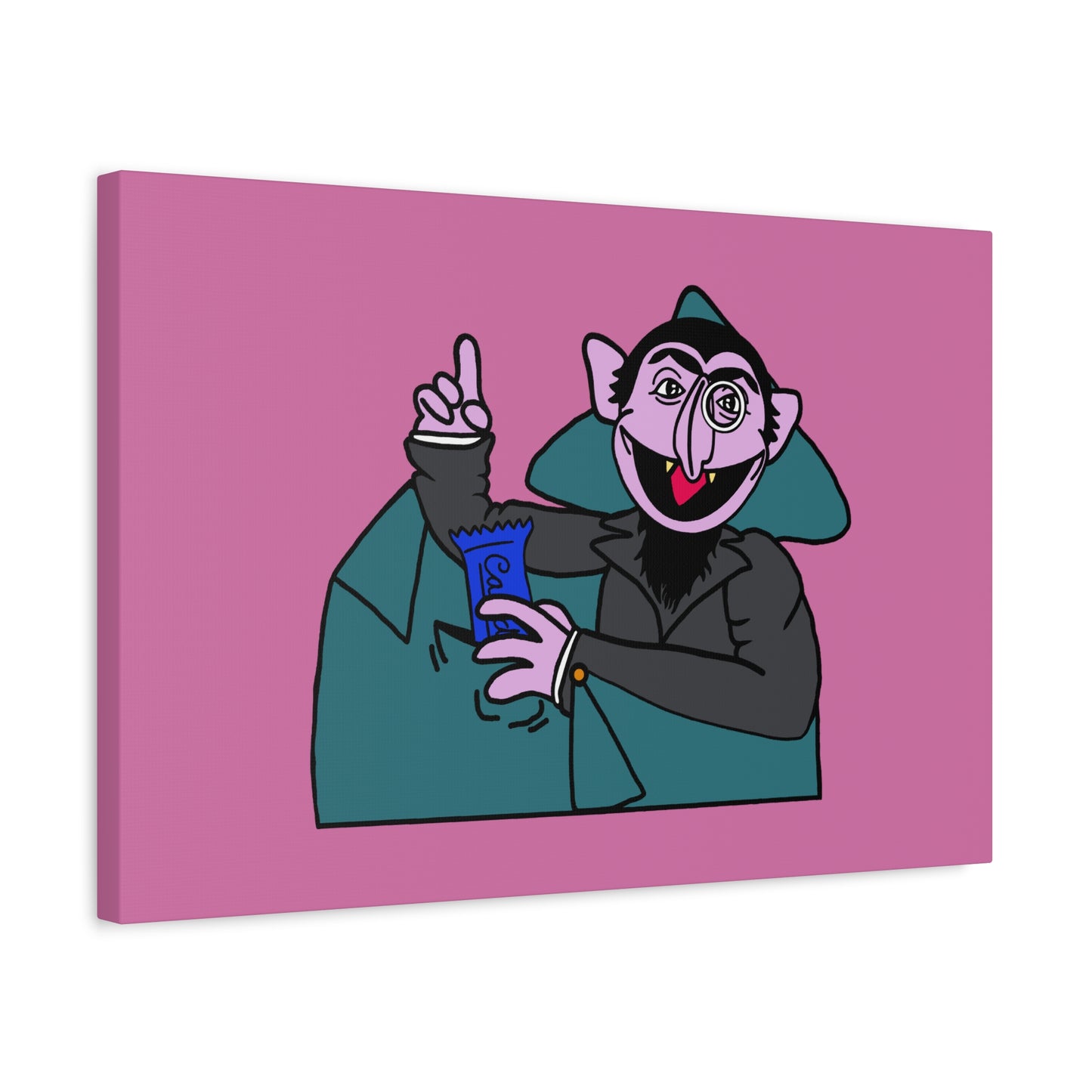 The Count Stealing Candy Canvas Print Light Pink - Sesame Street The Count Parody Art