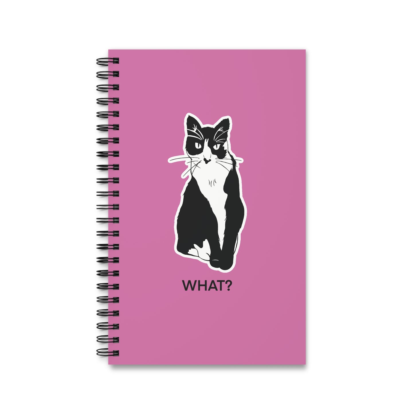 Cattitude Notebook in Light Pink (Sticker Style Cat with Black Writing) - Cat Spiral Notebook