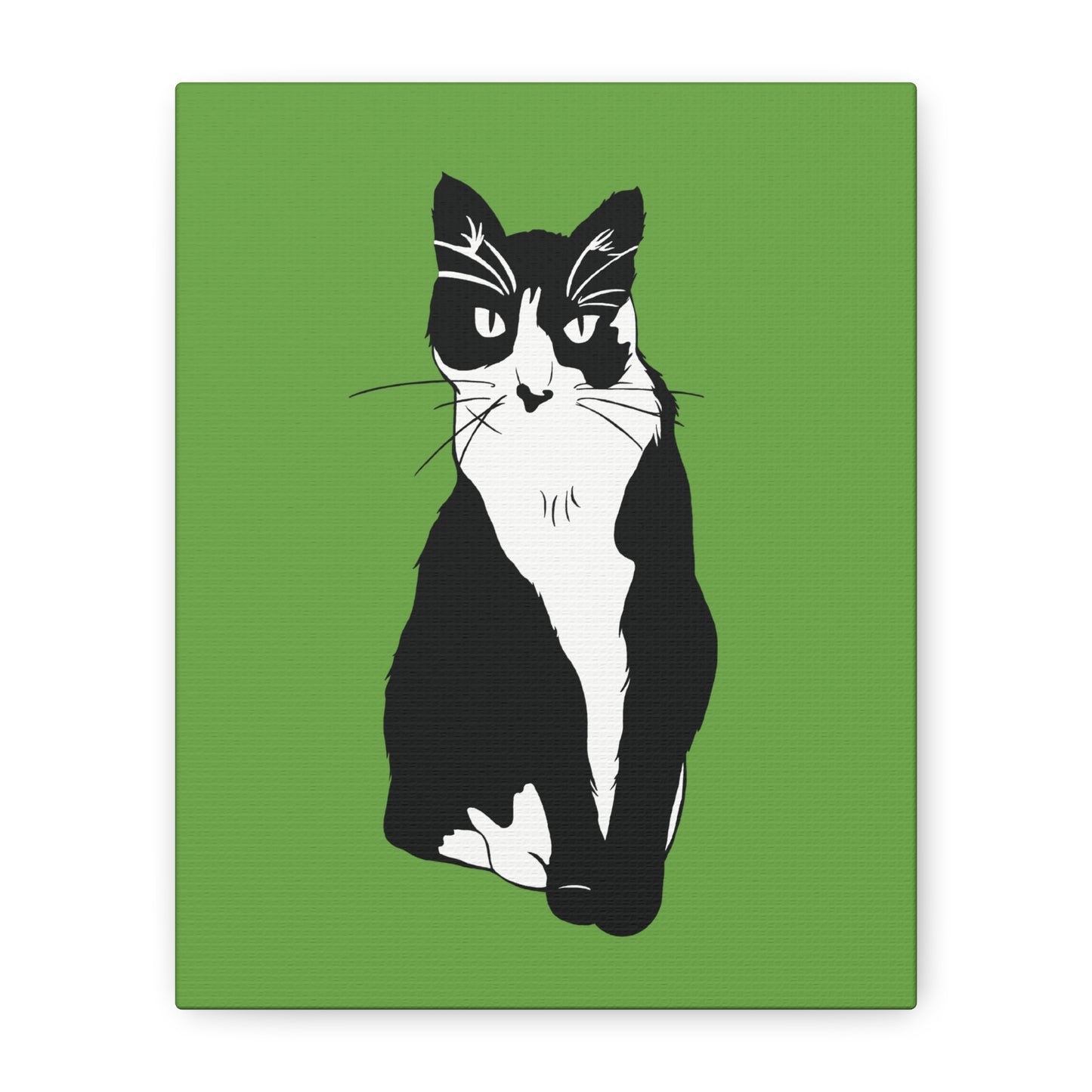 Cat Canvas on Green (B&W Style Cat) - Cat Drawing Art