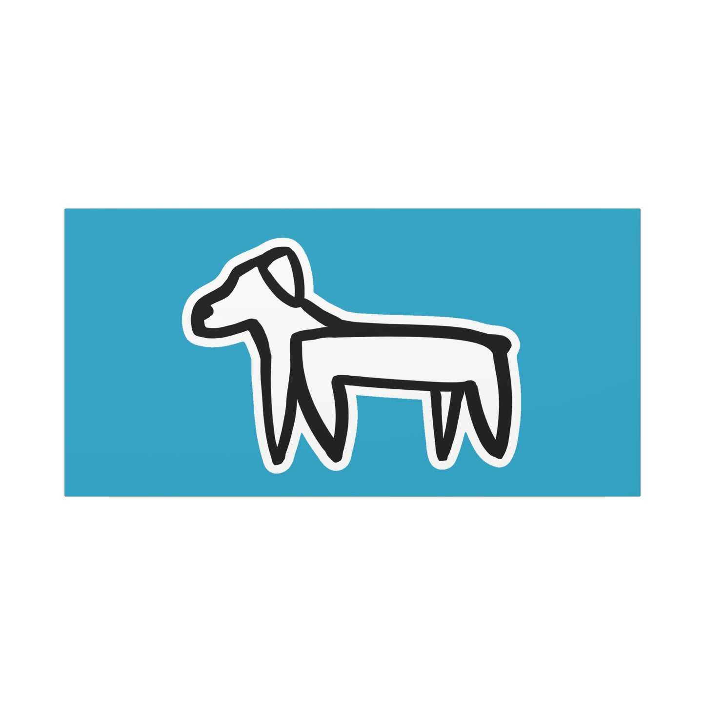 Dog Canvas Print on Turquoise (Sticker Style Black Dog) - Dog Drawing Wall Art
