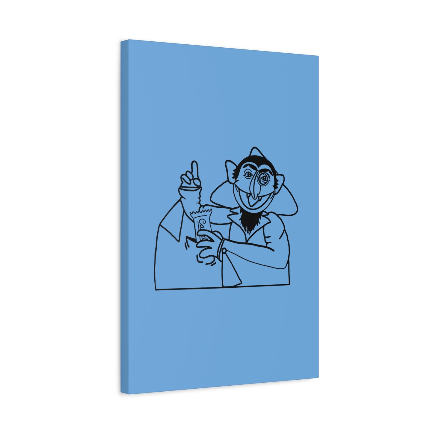 The Count Stealing Candy Outline Canvas Print Light Blue - Sesame Street The Count Parody Art