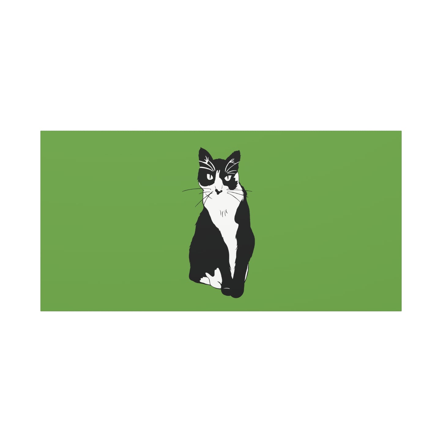 Cat Canvas on Green (B&W Style Cat) - Cat Drawing Art