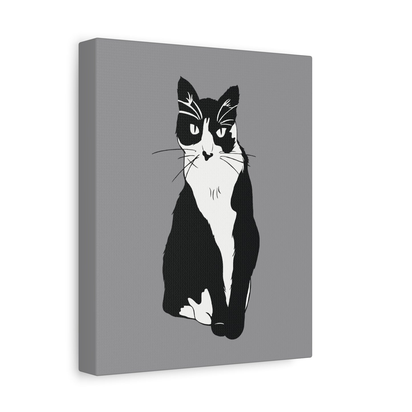 Cat Canvas on Grey (B&W Style Cat) - Cat Drawing Art