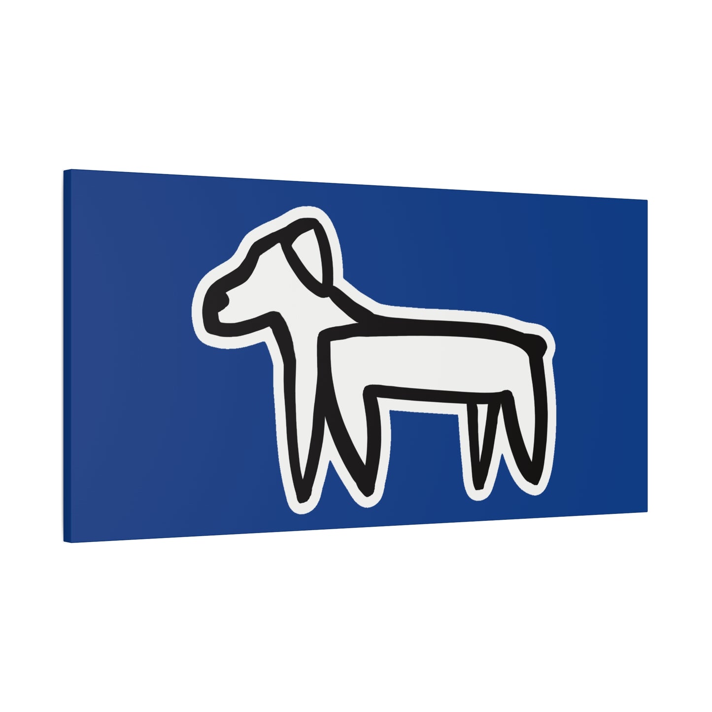 Dog Canvas Print on Blue (Sticker Style White Dog) - Dog Drawing Wall Art