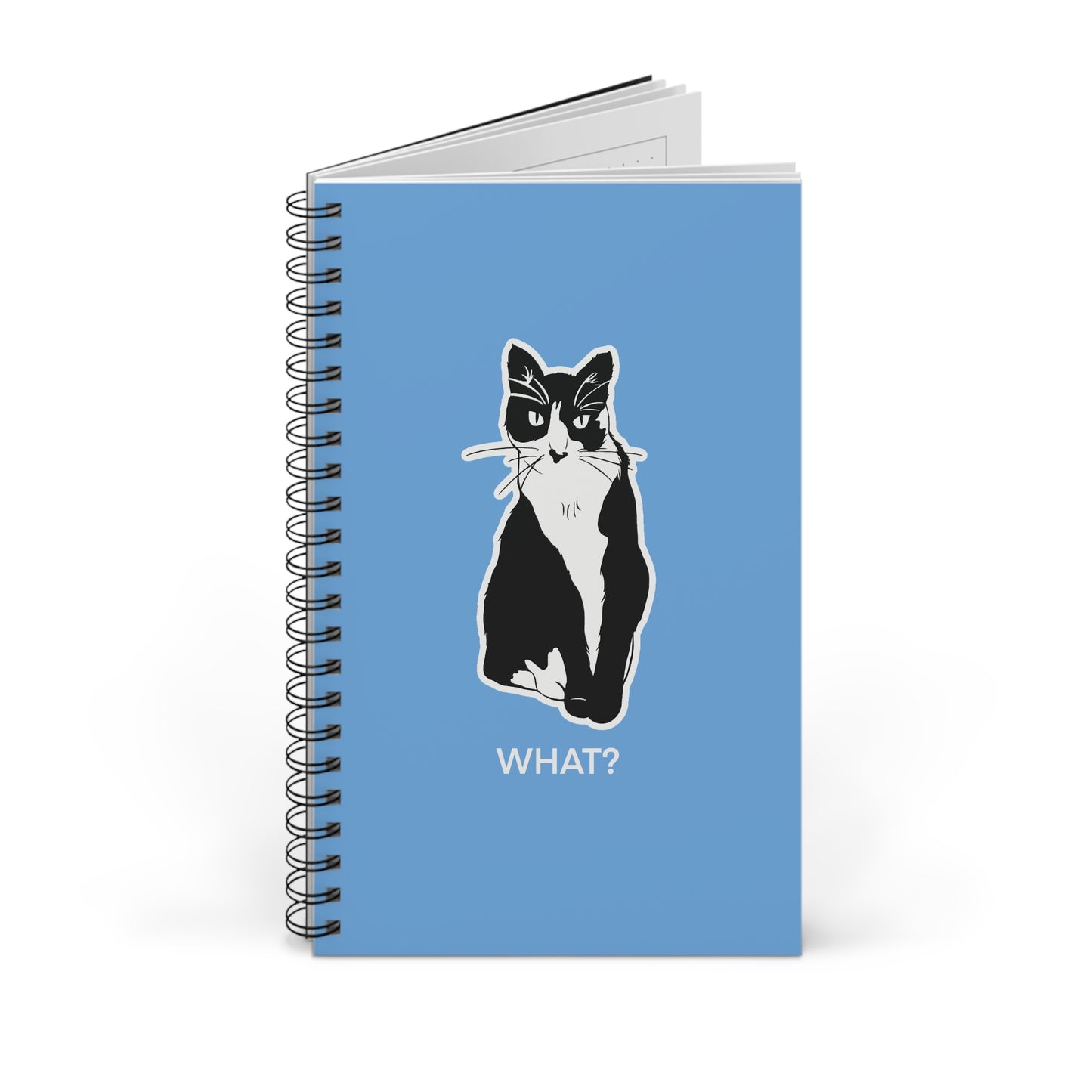 Cattitude Notebook in Light Blue (Sticker Style Cat with White Writing) - Cat Spiral Notebook