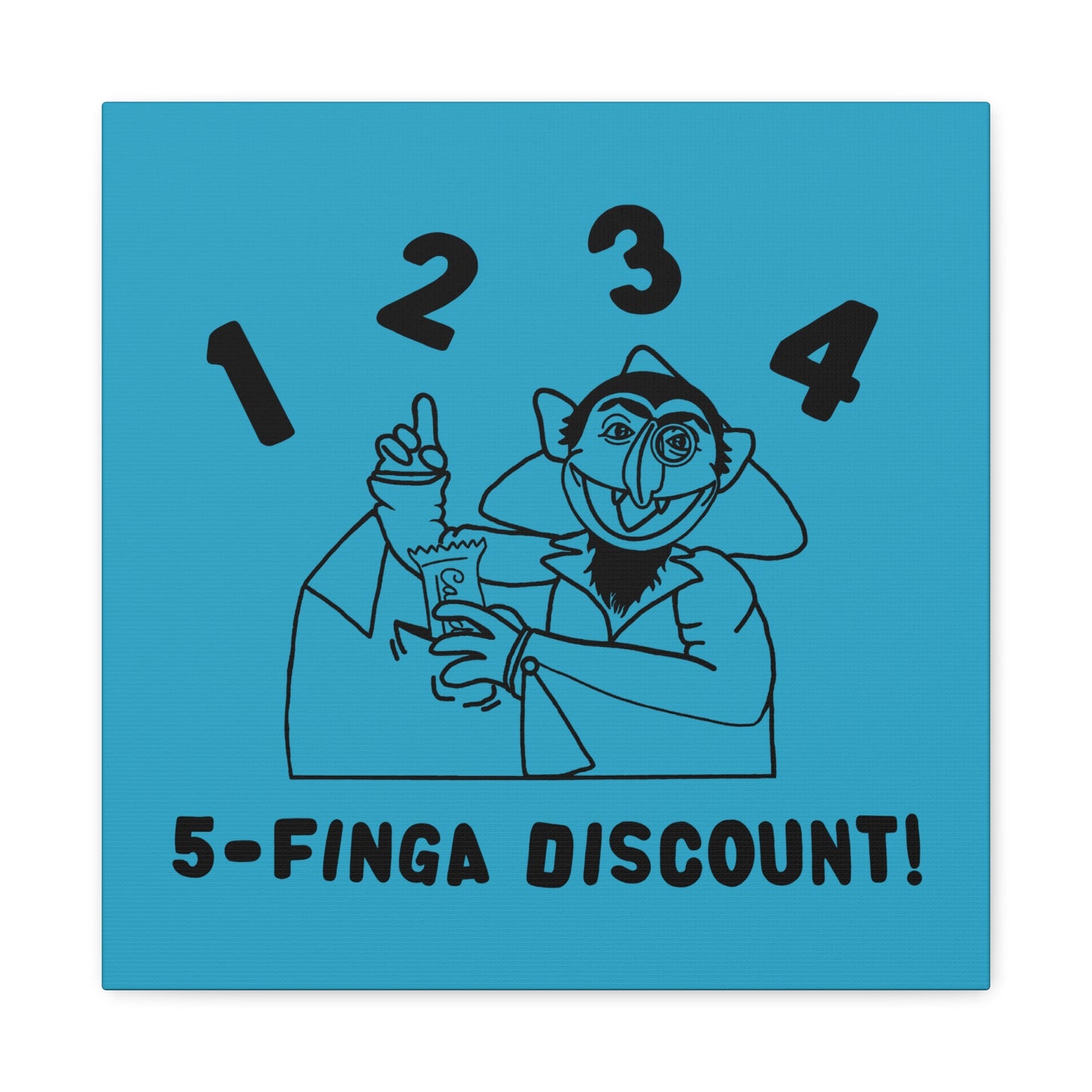 Five Finger Discount Outline Canvas Print Turquoise - Sesame Street The Count Parody Art Print