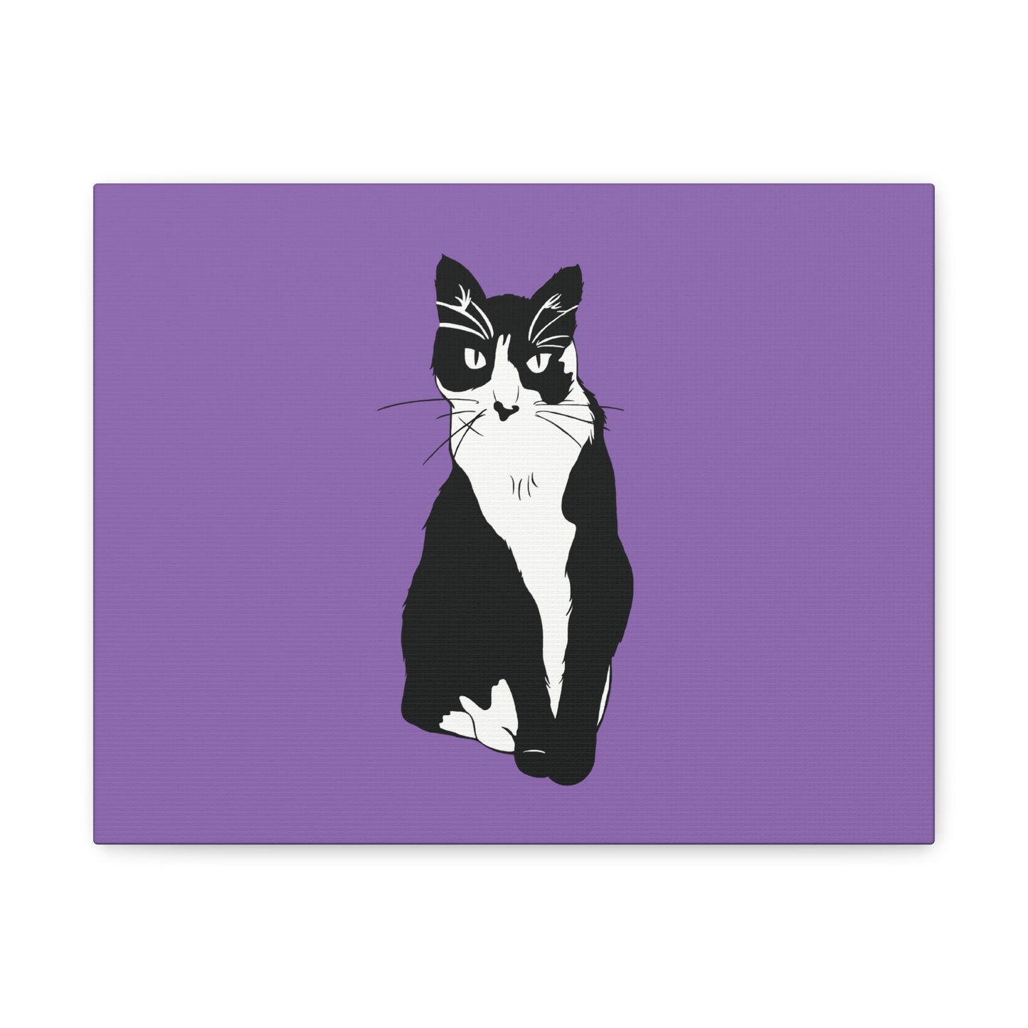 Cat Canvas on Light Purple (B&W Style Cat) - Cat Drawing Art