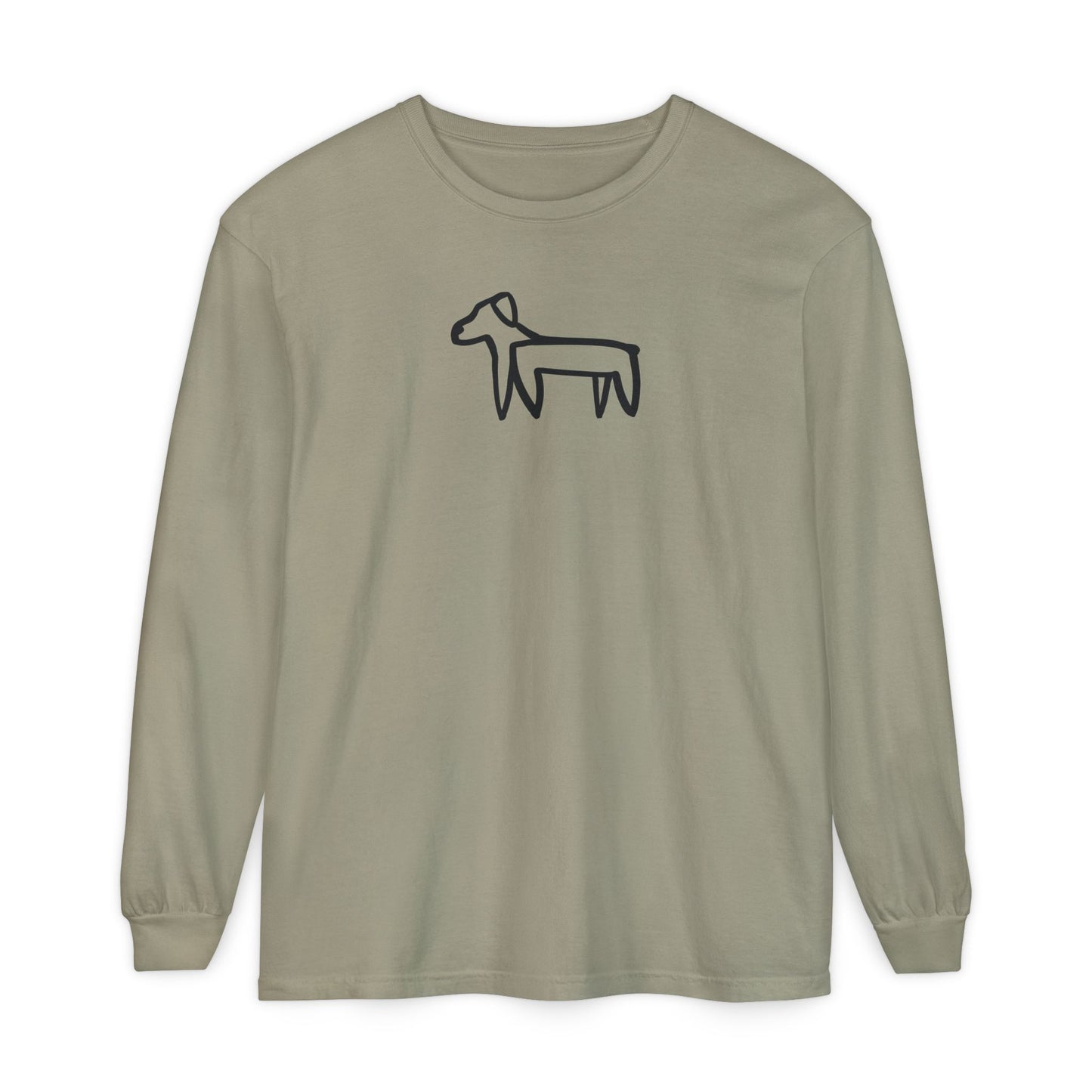 Dog Long Sleeve Tee (Transparent Style Black Dog) - Dog Drawing Shirt