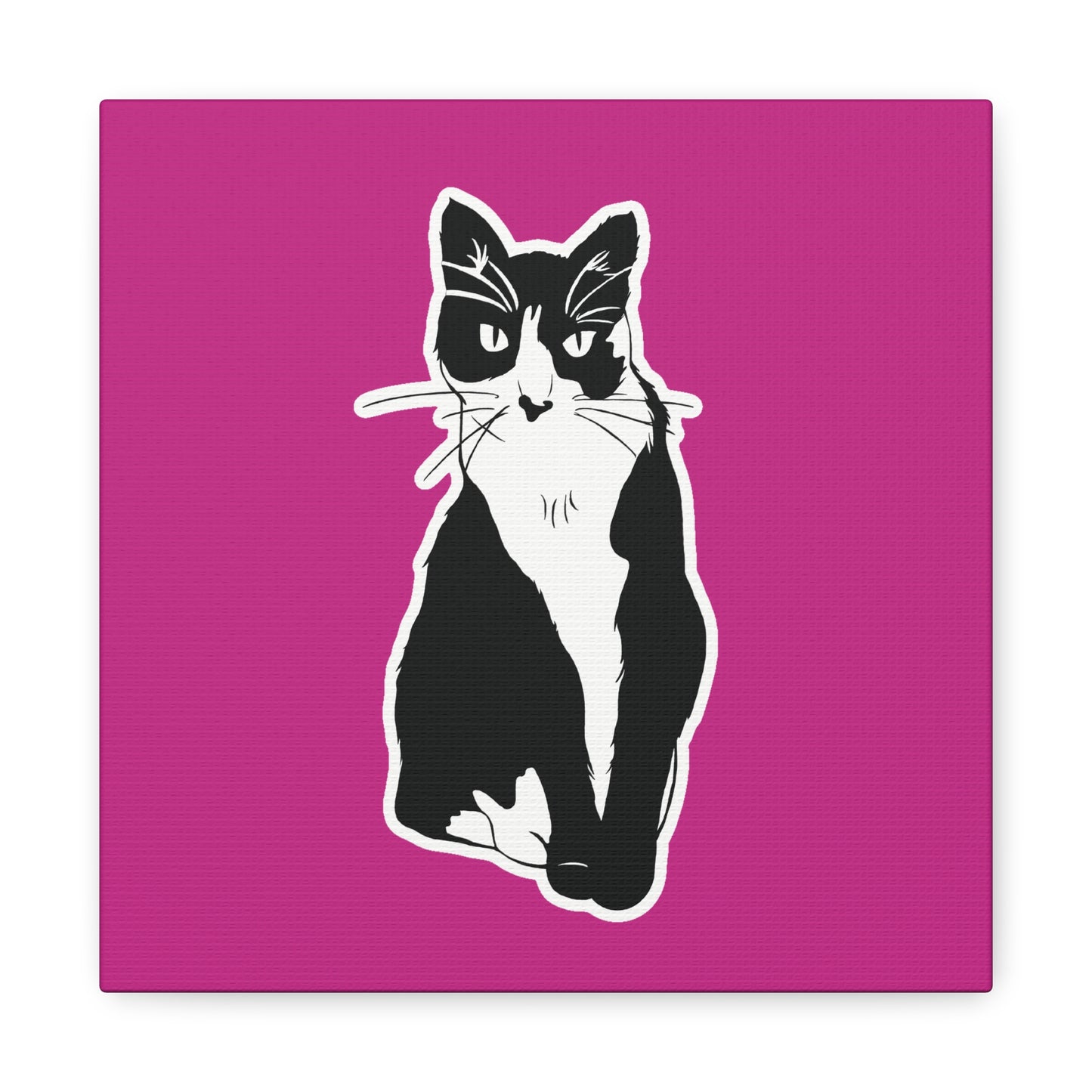 Cat Canvas on Pink (Sticker Style Cat) - Cat Drawing Art