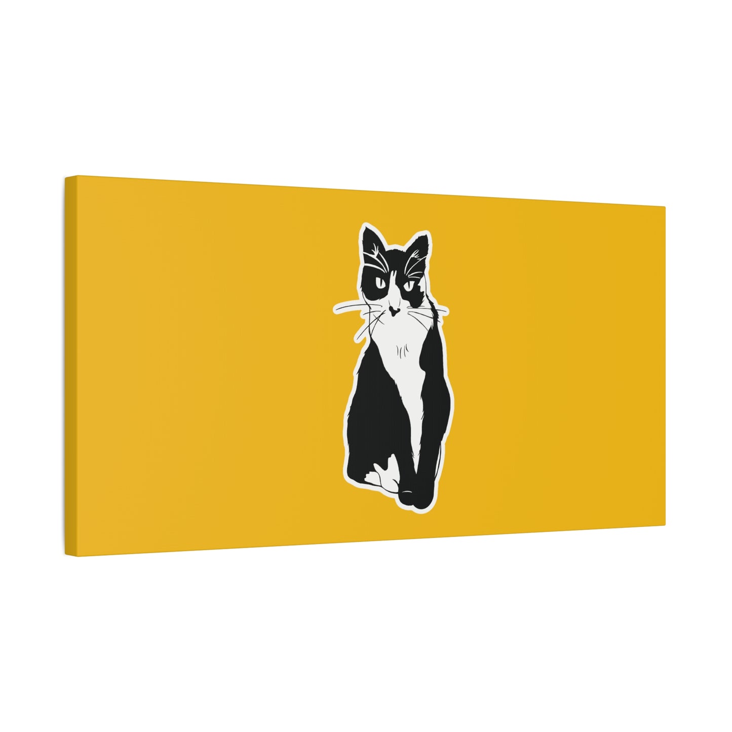 Cat Canvas Print on Yellow (Sticker Style Cat) - Cat Drawing Art