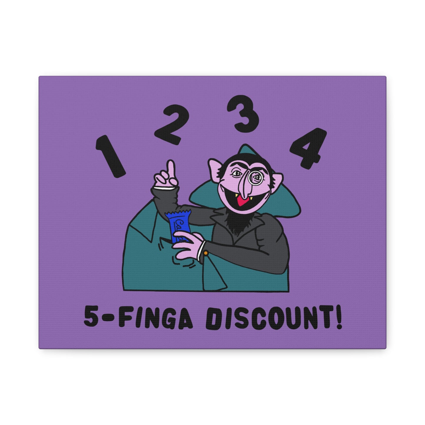 Five Finger Discount Canvas Print Light Purple - Sesame Street The Count Parody Art Print