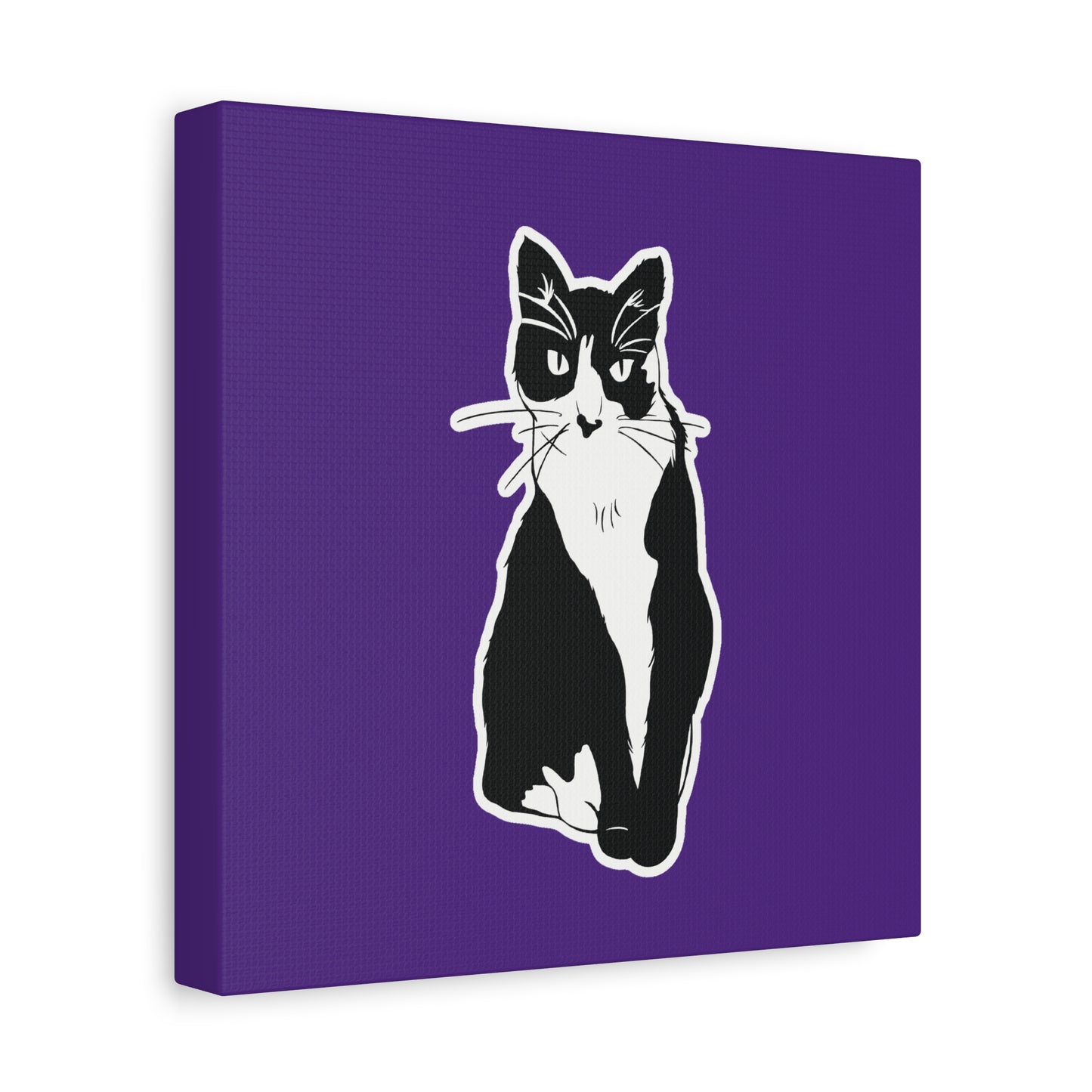Cat Canvas Print on Purple (Sticker Style Cat) - Cat Drawing Art