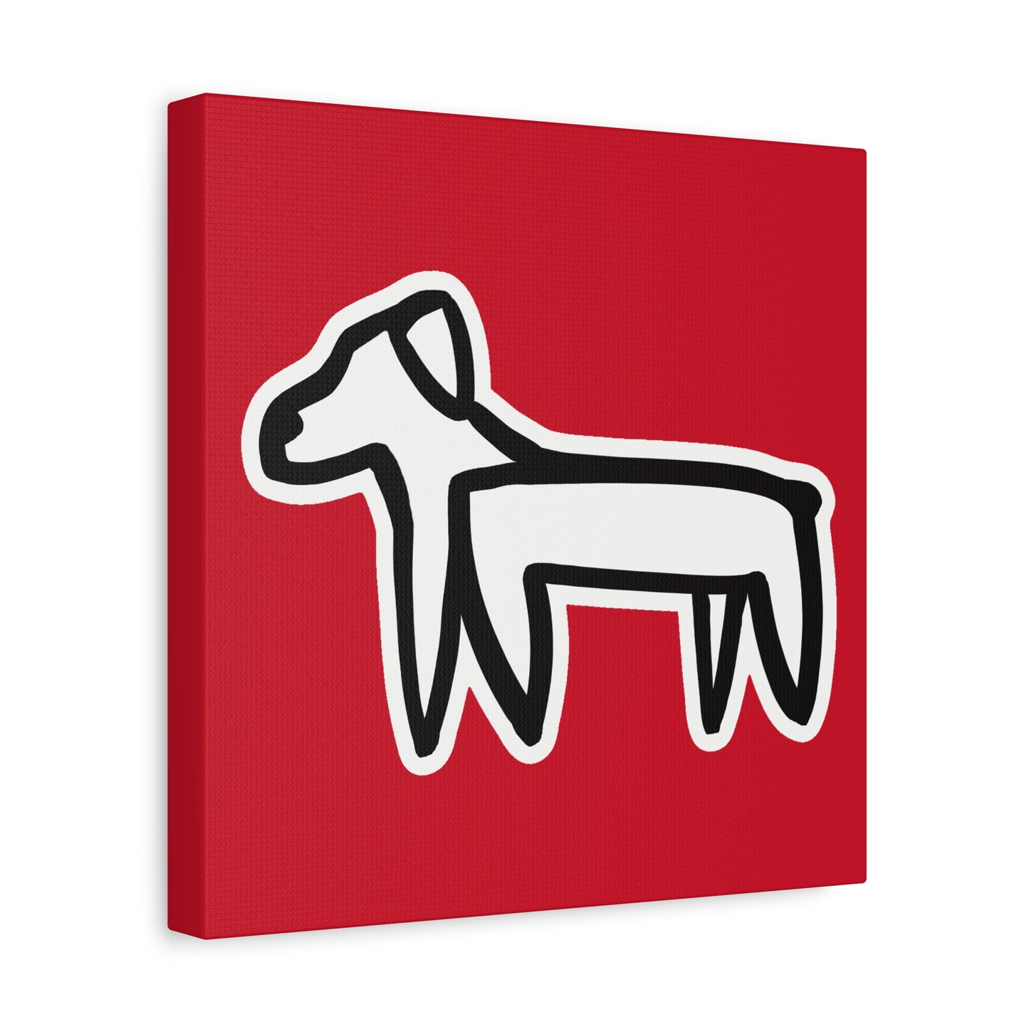 Dog Canvas Print on Red (Sticker Style White Dog) - Dog Art Print