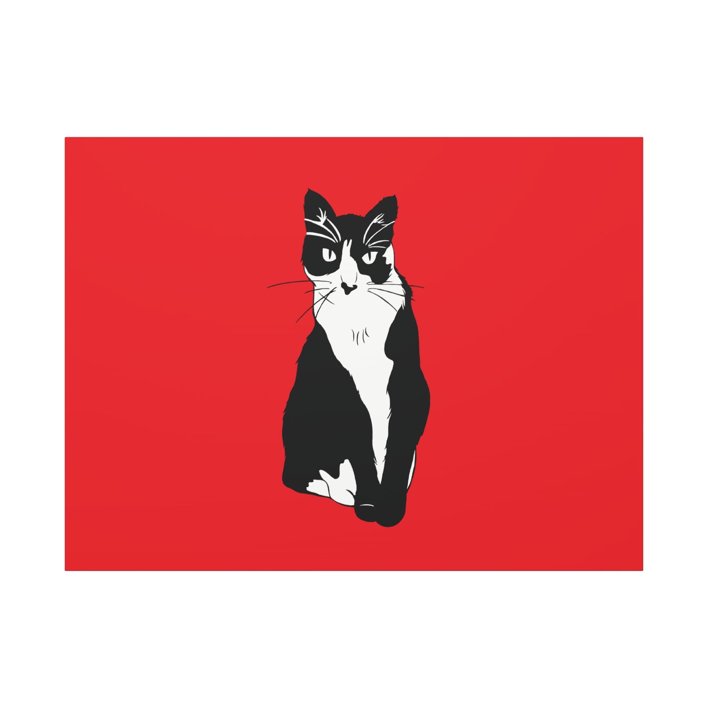 Cat Canvas on Red (B&W Style Cat) - Cat Drawing Art