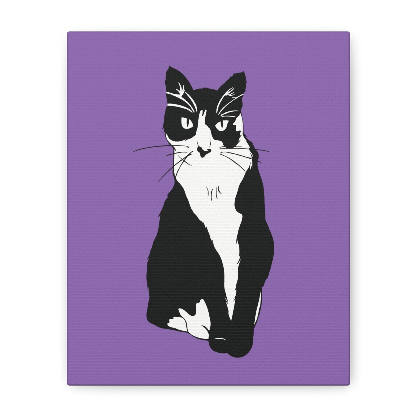 Cat Canvas on Light Purple (B&W Style Cat) - Cat Drawing Art