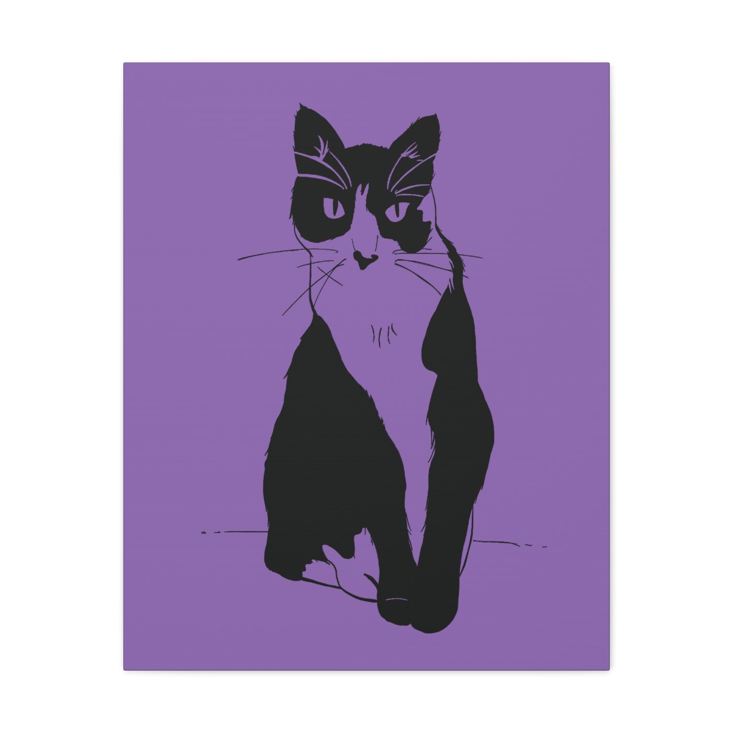 Cat Canvas Print on Purple (Transparent Style Cat) - Cat Drawing Art