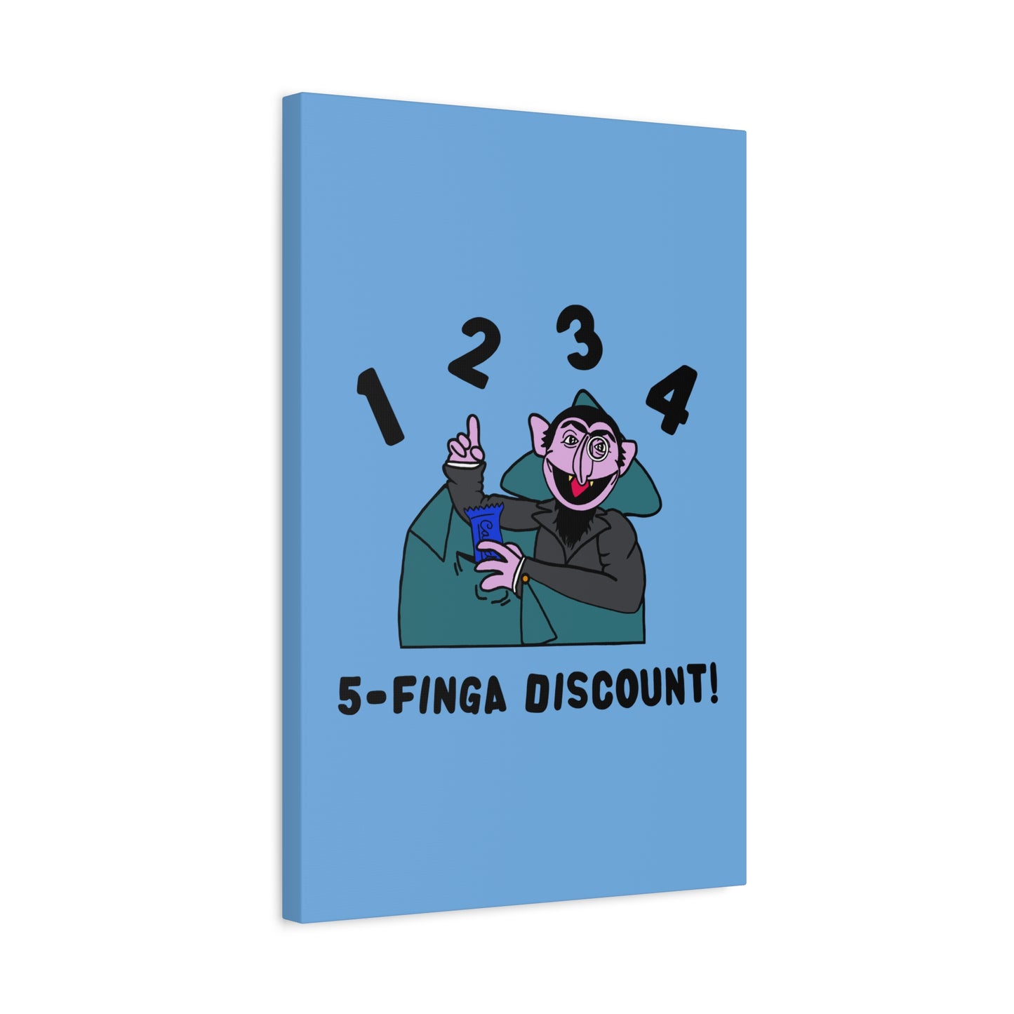Five Finger Discount Canvas Print Light Blue - Sesame Street The Count Parody Art Print