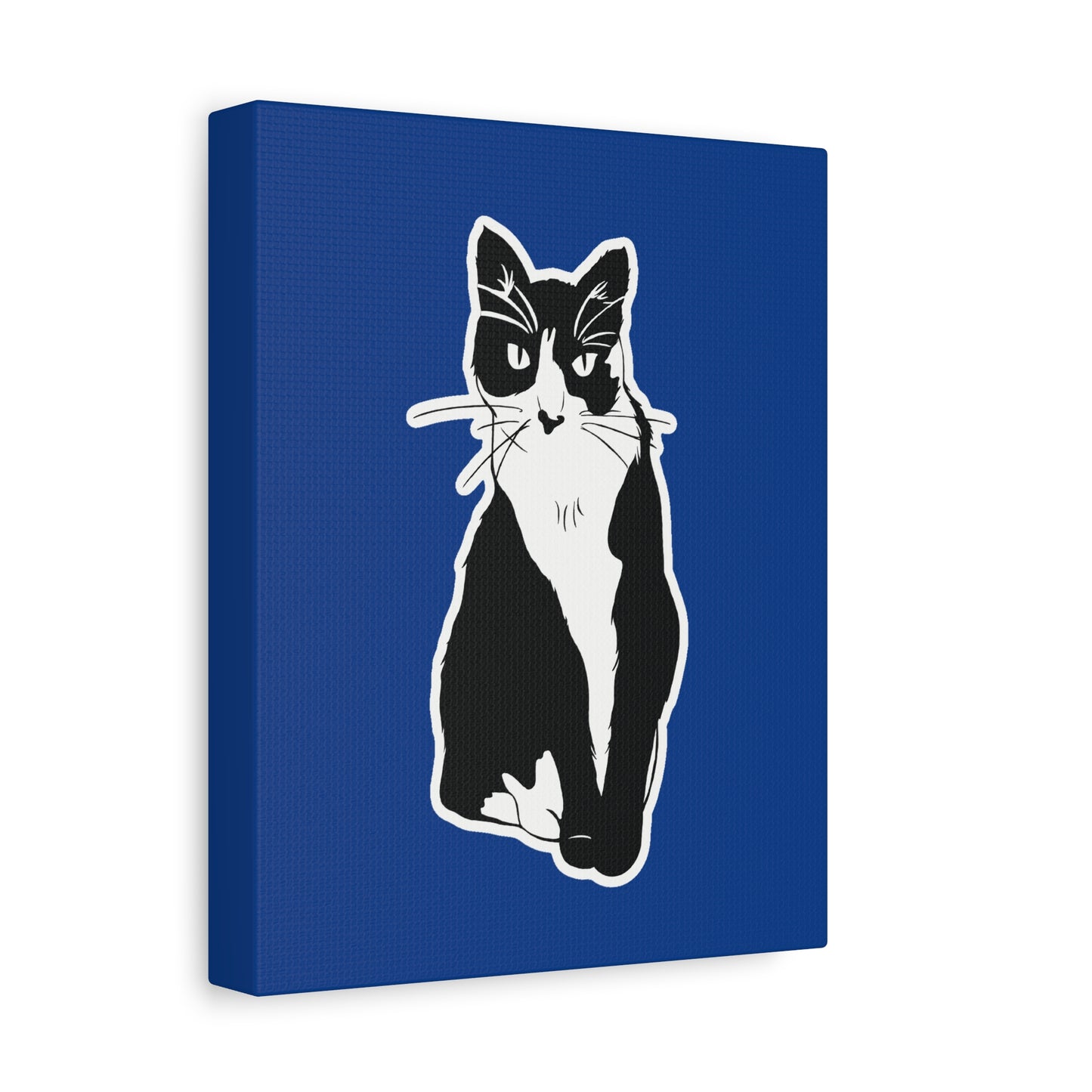 Cat Canvas Print on Dark Blue (Sticker Style Cat) - Cat Drawing Art