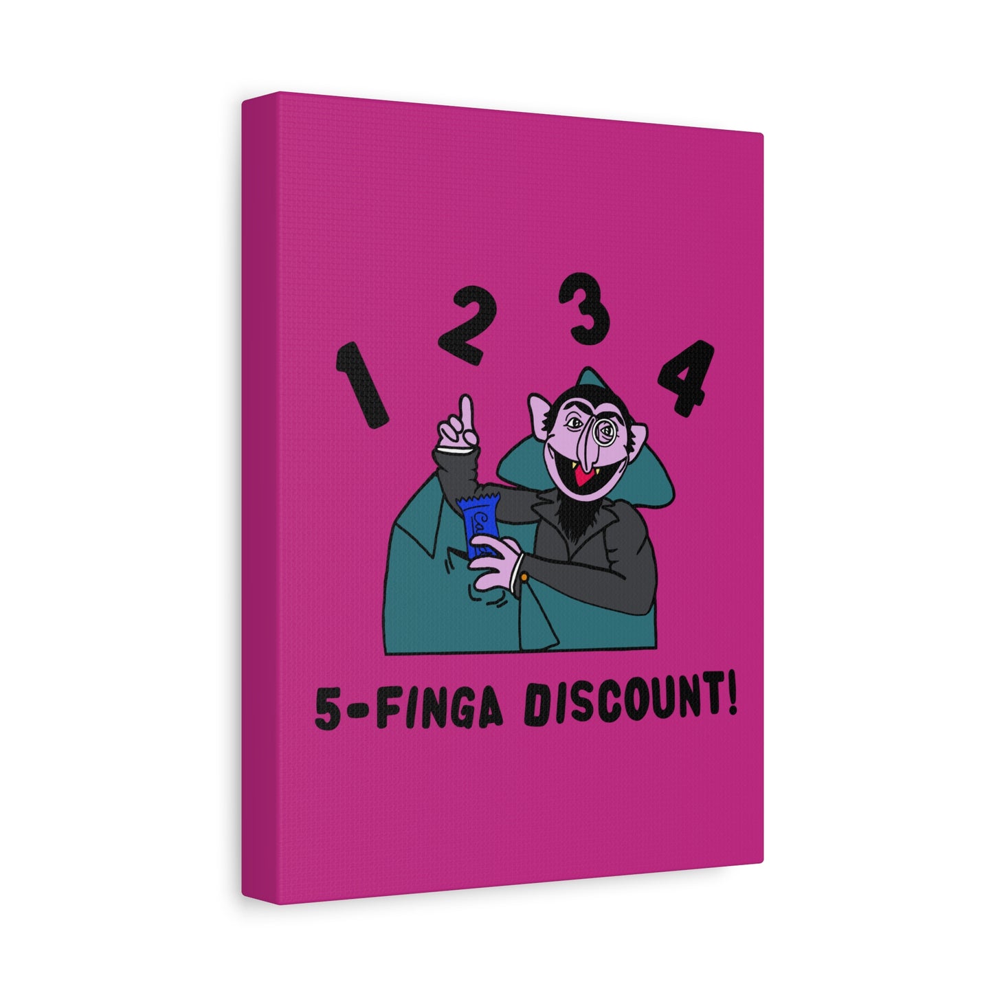 Five Finger Discount Canvas Print Pink - Sesame Street The Count Parody Art Print