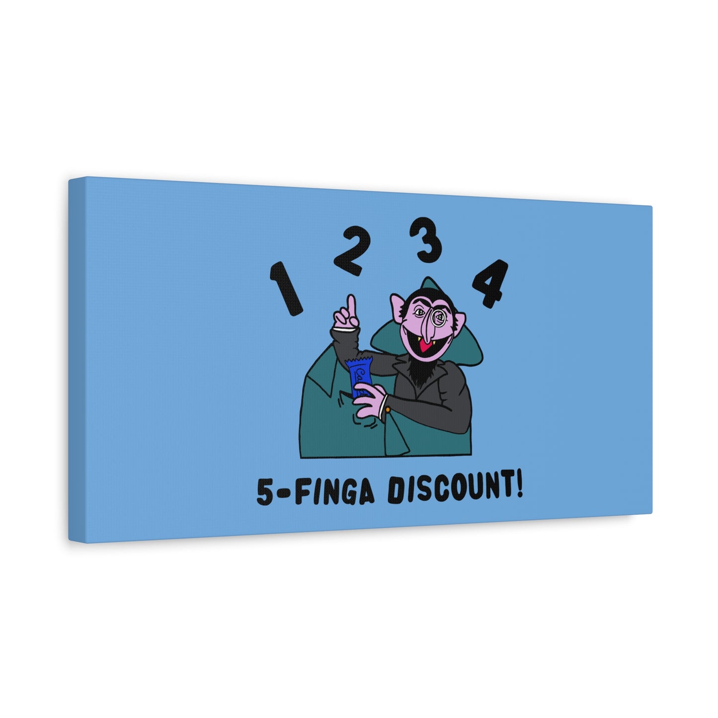 Five Finger Discount Canvas Print Light Blue - Sesame Street The Count Parody Art Print