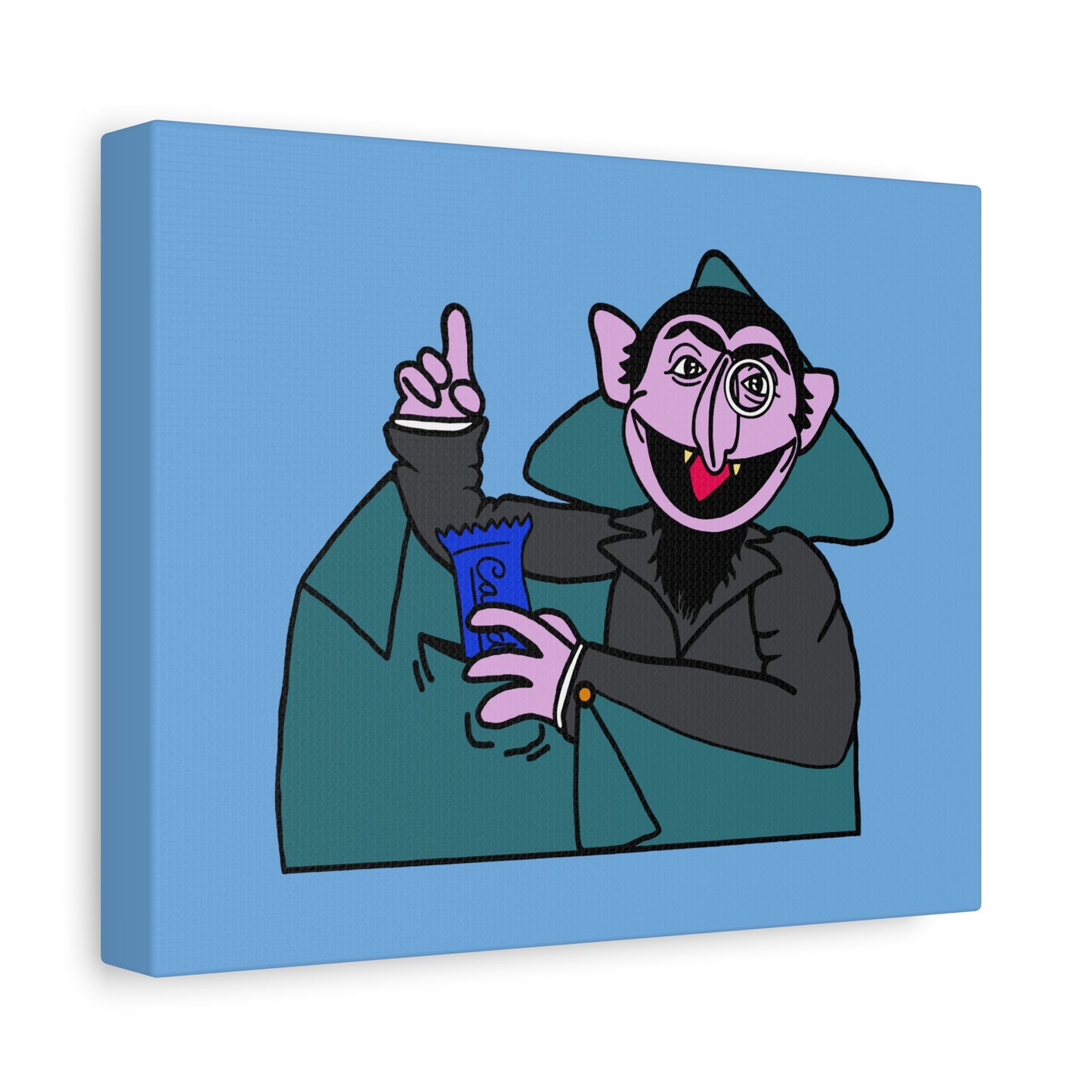 The Count Stealing Candy Canvas Print Light Blue - Sesame Street The Count Parody Art