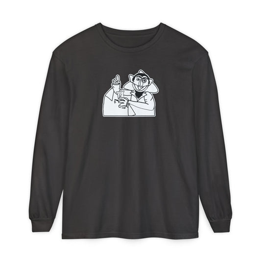 The Count Stealing Candy Outline Long Sleeve Tee - Sesame Street The Count Parody Shirt