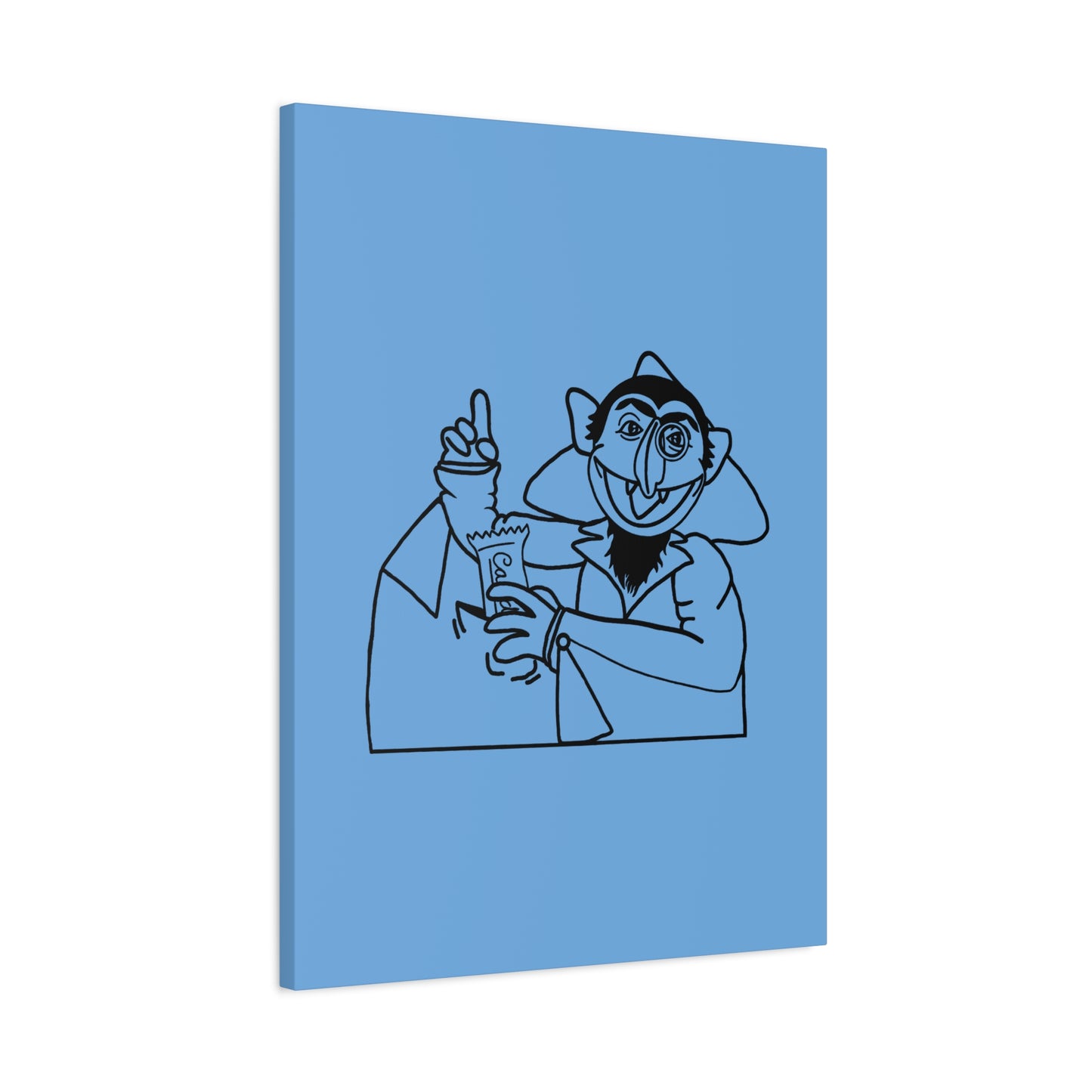 The Count Stealing Candy Outline Canvas Print Light Blue - Sesame Street The Count Parody Art