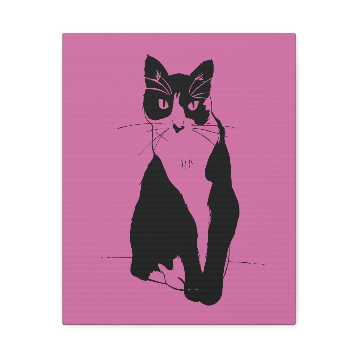 Cat Canvas Print on Pink (Transparent Style Cat) - Cat Drawing Art