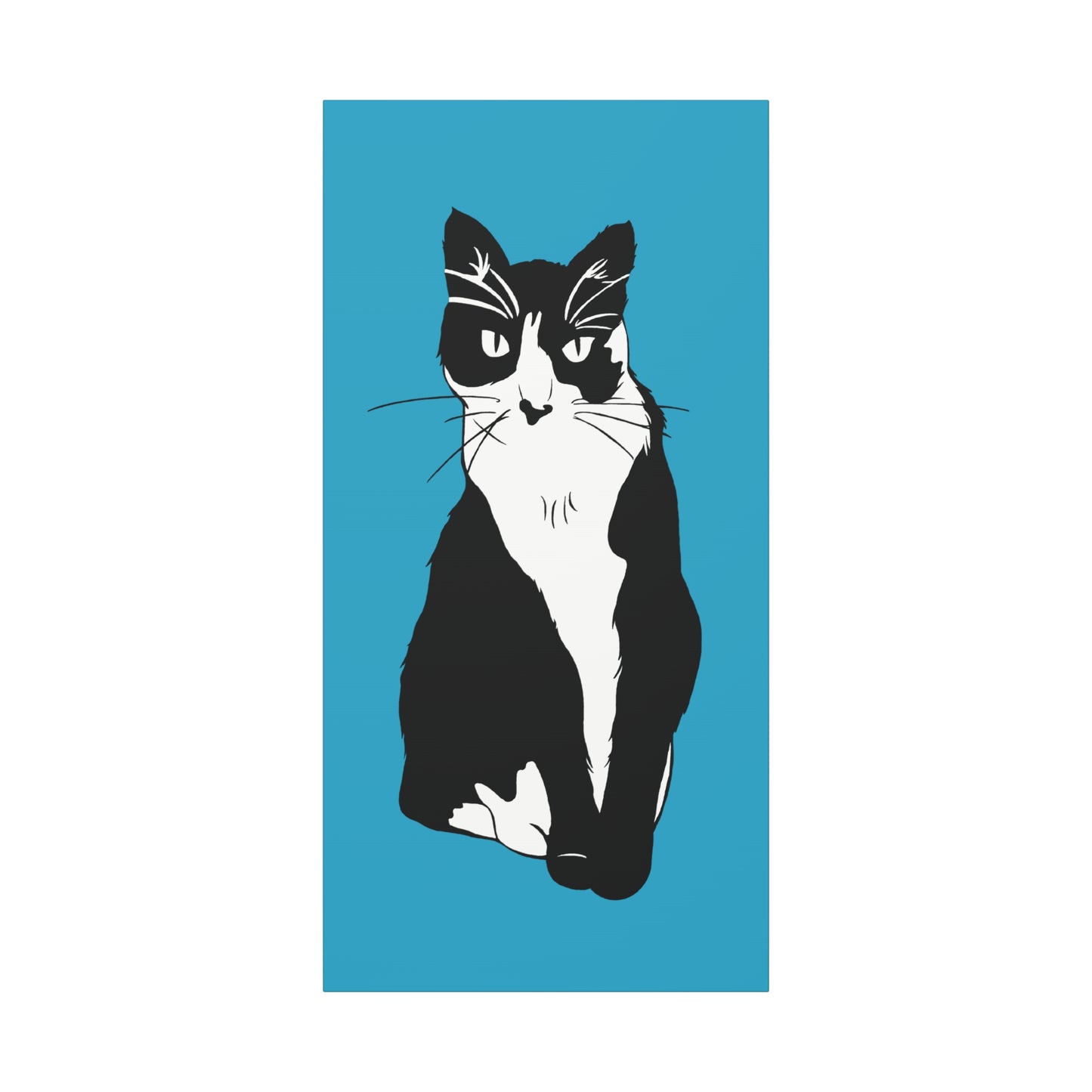 Cat Canvas on Turquoise (B&W Style Cat) - Cat Drawing Art