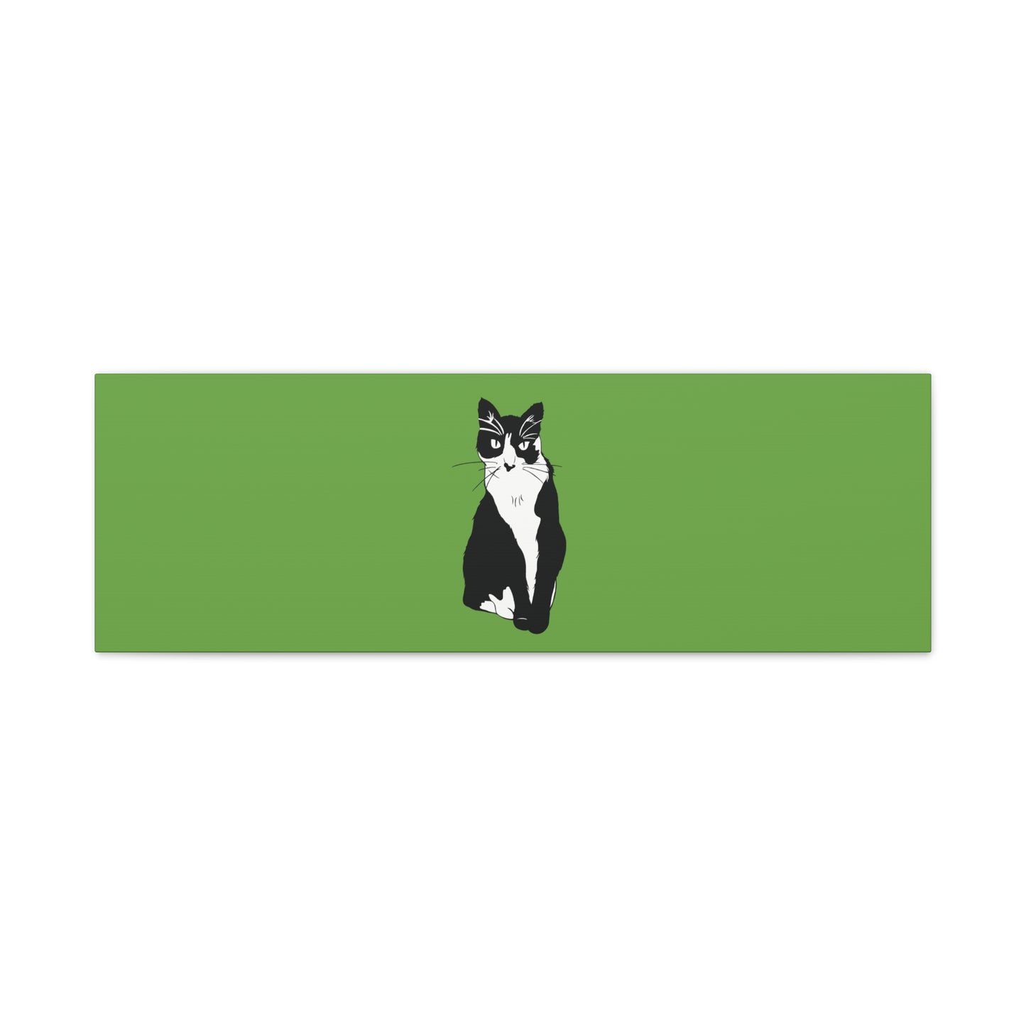 Cat Canvas on Green (B&W Style Cat) - Cat Drawing Art