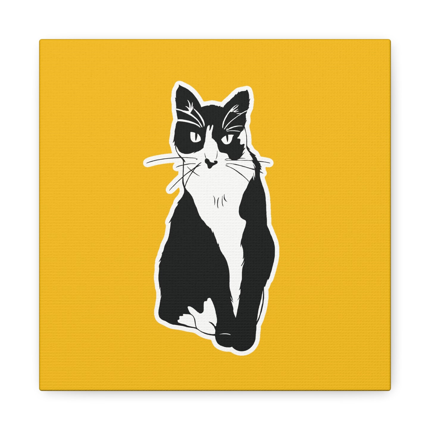 Cat Canvas Print on Yellow (Sticker Style Cat) - Cat Drawing Art