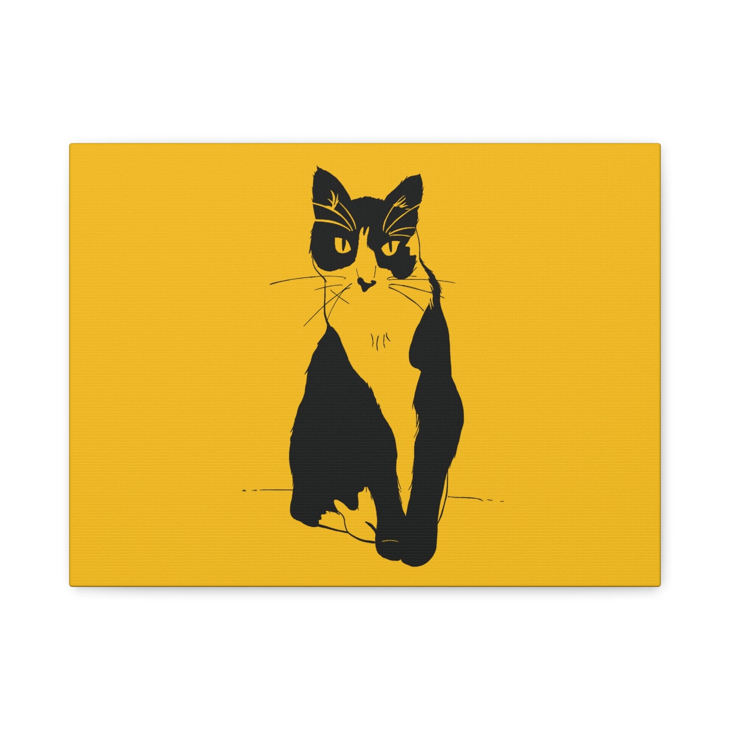 Cat Canvas Print on Yellow (Transparent Style Cat) - Cat Drawing Art
