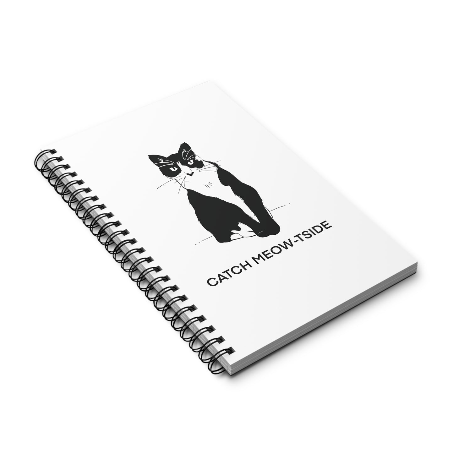 Catch Meow-tside Notebook in White (Transparent Style Cat) - Cat Spiral Notebook