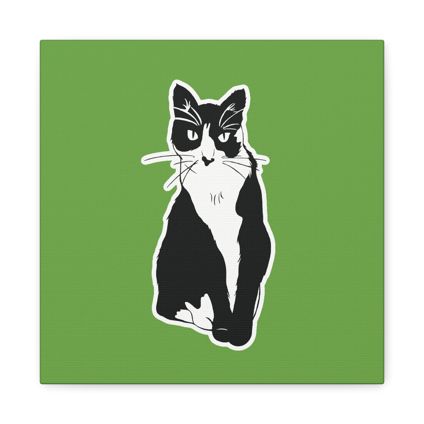 Cat Canvas Print on Green (B&W Style Cat) - Cat Drawing Art