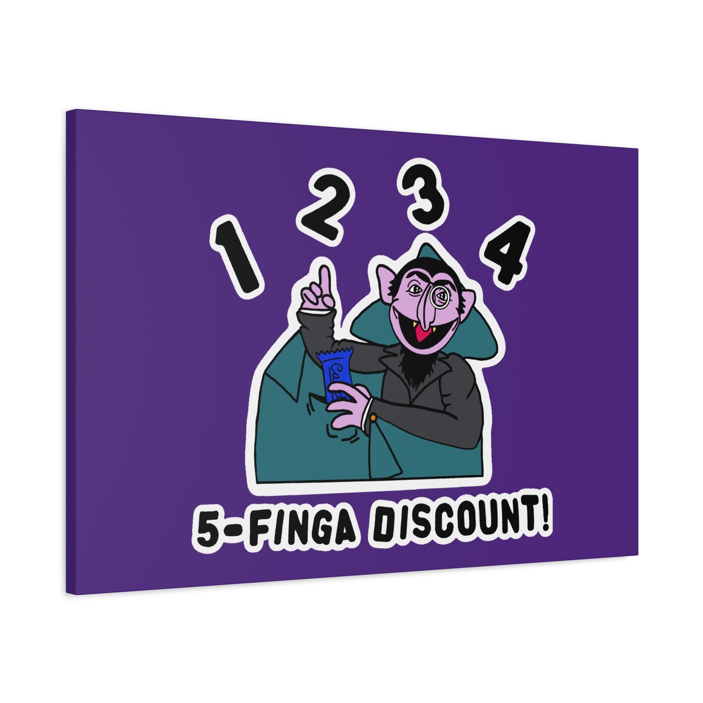 Five Finger Discount Canvas Print Light Purple - Sesame Street The Count Parody Art Print