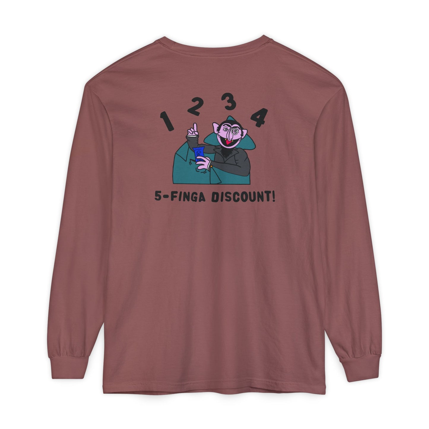 Five Finger Discount Long Sleeve Tee Back Design - Sesame Street The Count Parody Shirt