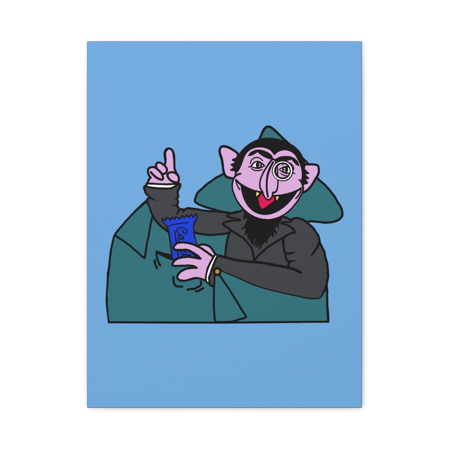 The Count Stealing Candy Canvas Print Light Blue - Sesame Street The Count Parody Art