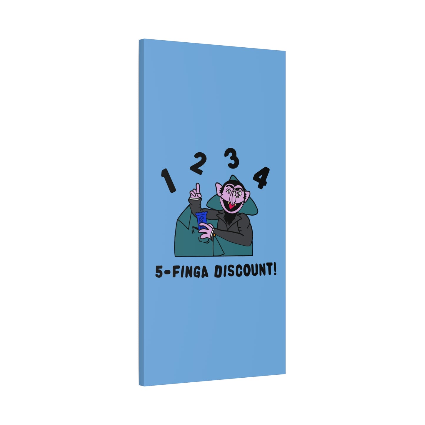 Five Finger Discount Canvas Print Light Blue - Sesame Street The Count Parody Art Print